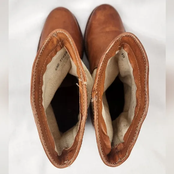 Frye Melissa Pull On Canvas And Brown Leather Boots.