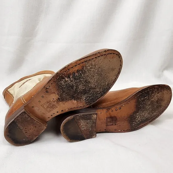 Frye Melissa Pull On Canvas And Brown Leather Boots.