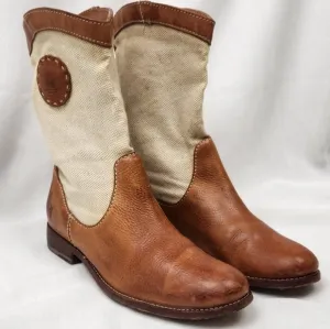 Frye Melissa Pull On Canvas And Brown Leather Boots.