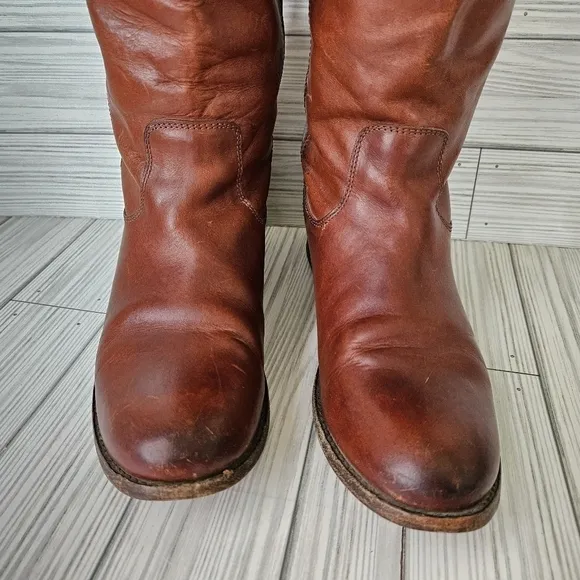 Frye Melissa Tall Button Leather Boots in Cognac Brown Size 7