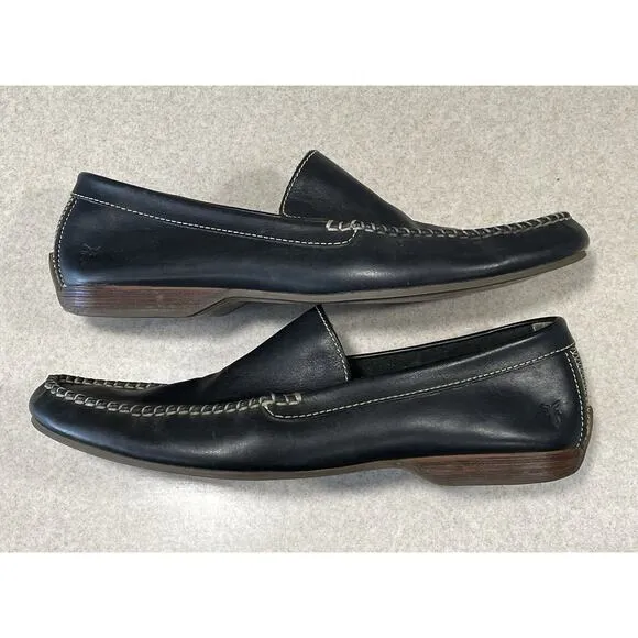 Frye Mens Lewis Venetian Loafers Moc Toe Black Leather Slip On Shoes Size 10.5D