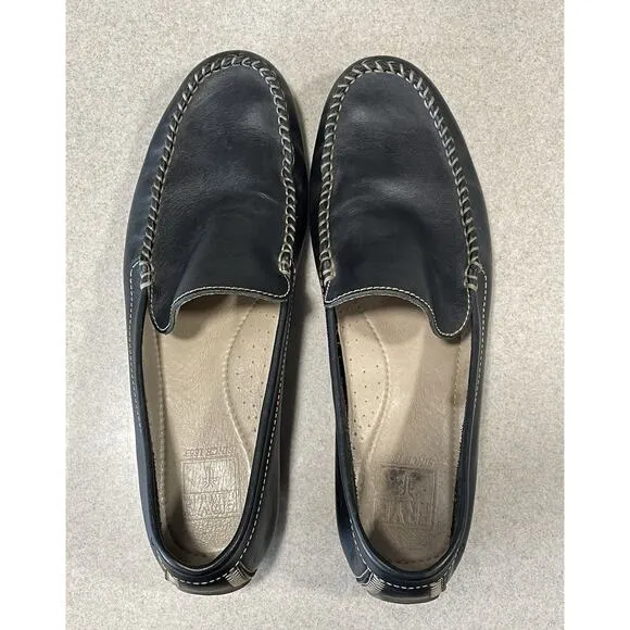 Frye Mens Lewis Venetian Loafers Moc Toe Black Leather Slip On Shoes Size 10.5D