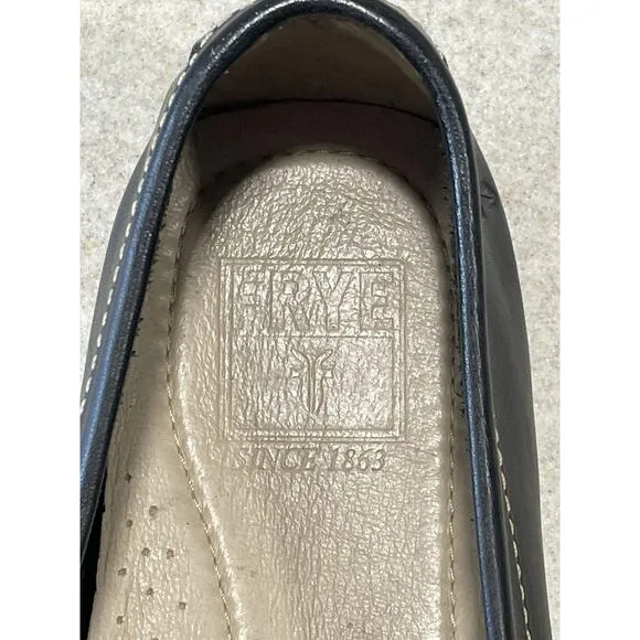 Frye Mens Lewis Venetian Loafers Moc Toe Black Leather Slip On Shoes Size 10.5D