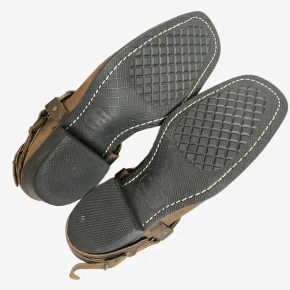 Frye Miles Clogs Mules Brown Leather Belted Harness Motorcycle USA Sz 10