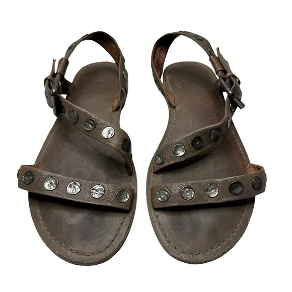 Frye | Morgan Hammered Stud Flat Sandals in Grey Leather 8.5