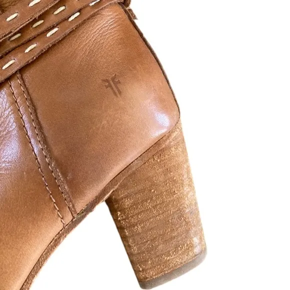 Frye Naomi Pickstitch Mid Boots Leather Whiskey Size 8.5 Women’s