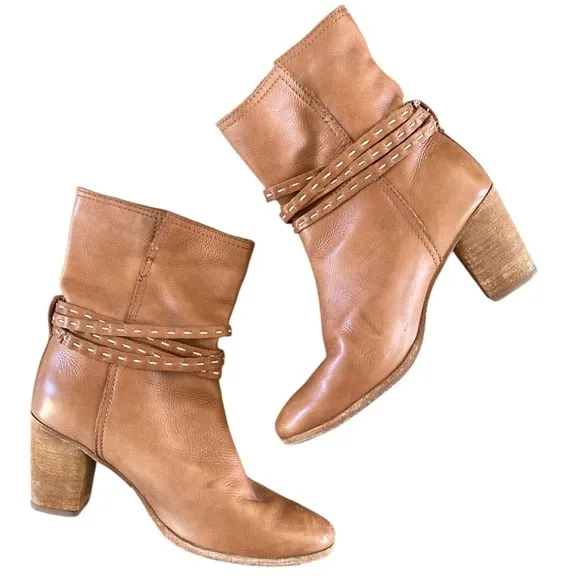 Frye Naomi Pickstitch Mid Boots Leather Whiskey Size 8.5 Women’s