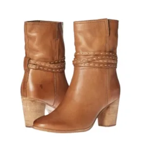 Frye Naomi Pickstitch Mid Boots Leather Whiskey Size 8.5 Women’s