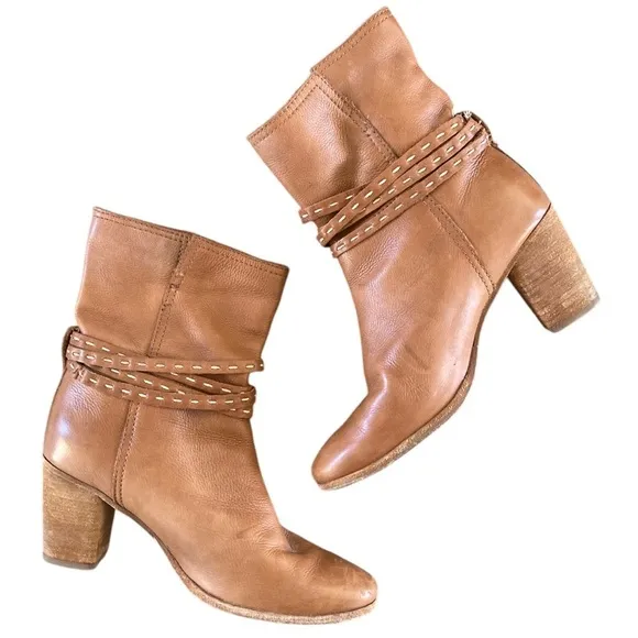 Frye Naomi Pickstitch Mid Boots Leather Whiskey Size 8.5 Women’s