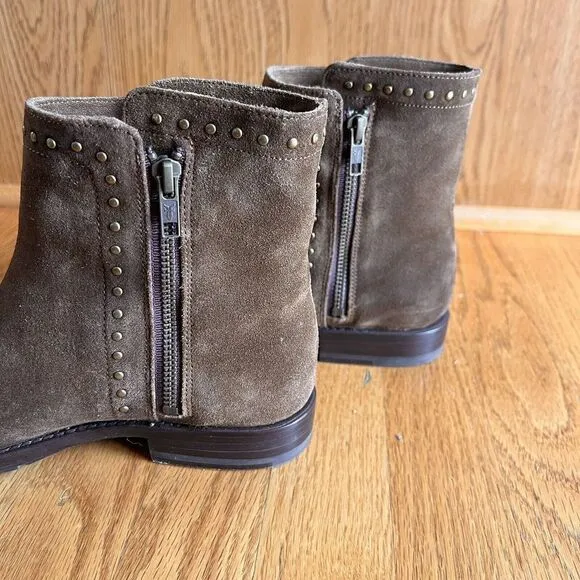FRYE 'NATALIE' 4001 Double Zip‎ Studded Chesnut Suede Boots Sz 7