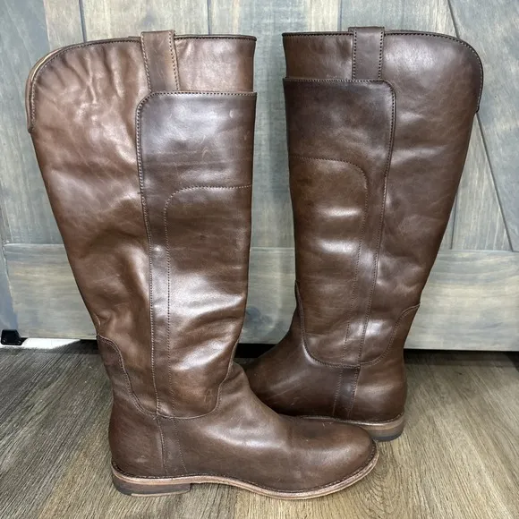 Frye Paige Riding Boots 7B Knee High Pull On Brown Leather Equestrian Tall