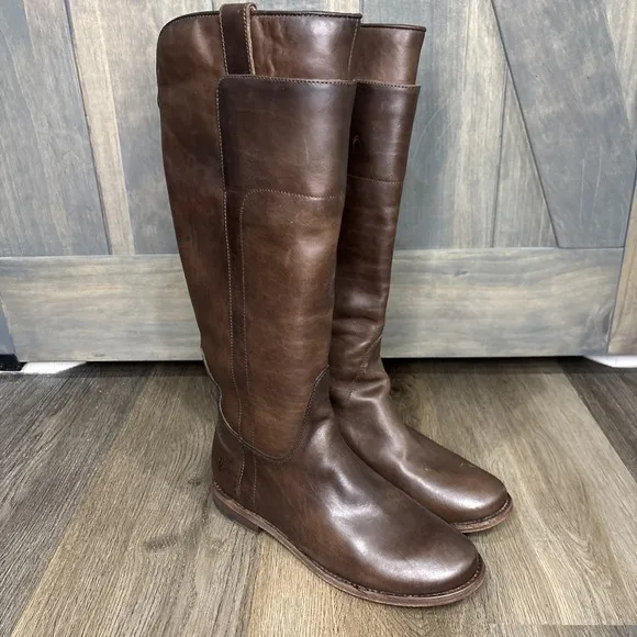 Frye Paige Riding Boots 7B Knee High Pull On Brown Leather Equestrian Tall