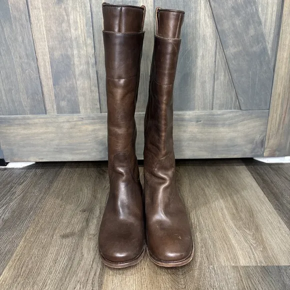 Frye Paige Riding Boots 7B Knee High Pull On Brown Leather Equestrian Tall