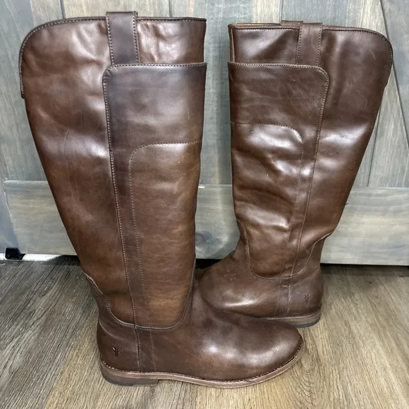 Frye Paige Riding Boots 7B Knee High Pull On Brown Leather Equestrian Tall