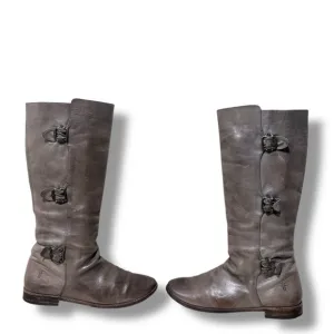 Frye Paige Women’s Grey Distressed Leather Buckle Tall Pull on Boots Size 8.5