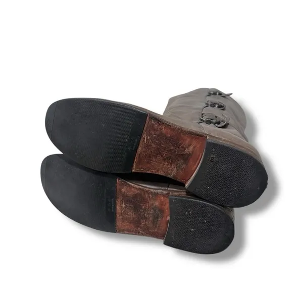 Frye Paige Women’s Grey Distressed Leather Buckle Tall Pull on Boots Size 8.5