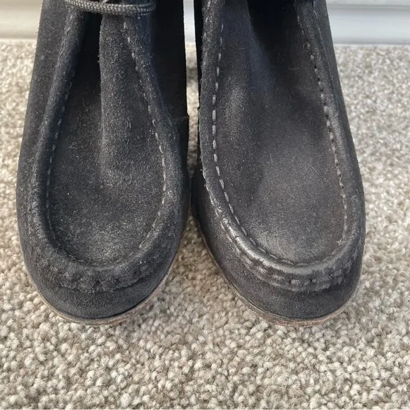 Frye Parker Moc Toe Short Ankle Boots Women's 9.5 M Black Waxed Suede High Heel