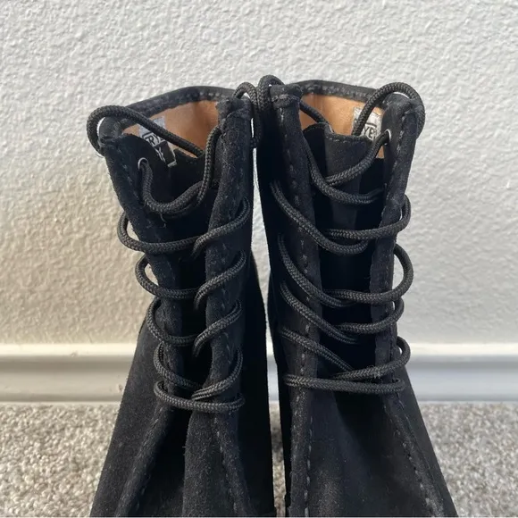 Frye Parker Moc Toe Short Ankle Boots Women's 9.5 M Black Waxed Suede High Heel