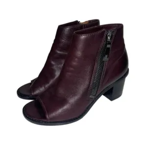 Frye Peep Booties Women's Size 6.5 US Wine Leather Heeled Ankle‎ Boots BRIELLE