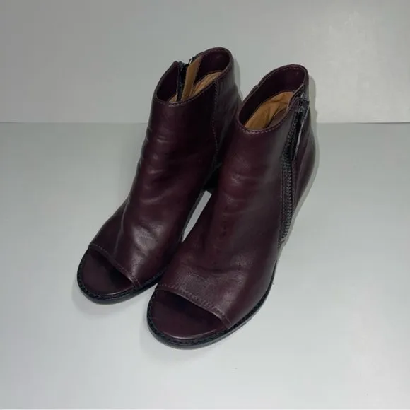 Frye Peep Booties Women's Size 6.5 US Wine Leather Heeled Ankle‎ Boots BRIELLE