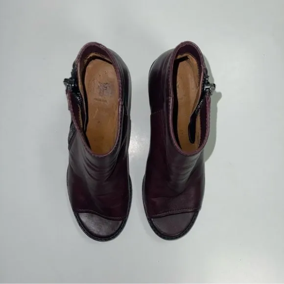 Frye Peep Booties Women's Size 6.5 US Wine Leather Heeled Ankle‎ Boots BRIELLE