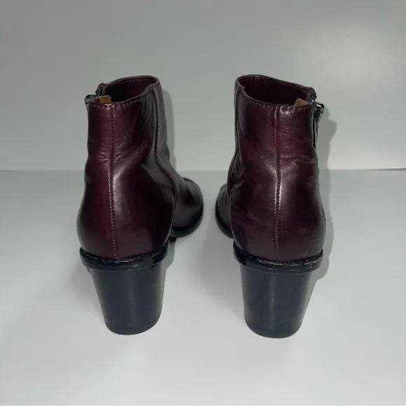 Frye Peep Booties Women's Size 6.5 US Wine Leather Heeled Ankle‎ Boots BRIELLE