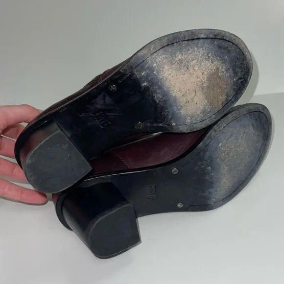 Frye Peep Booties Women's Size 6.5 US Wine Leather Heeled Ankle‎ Boots BRIELLE