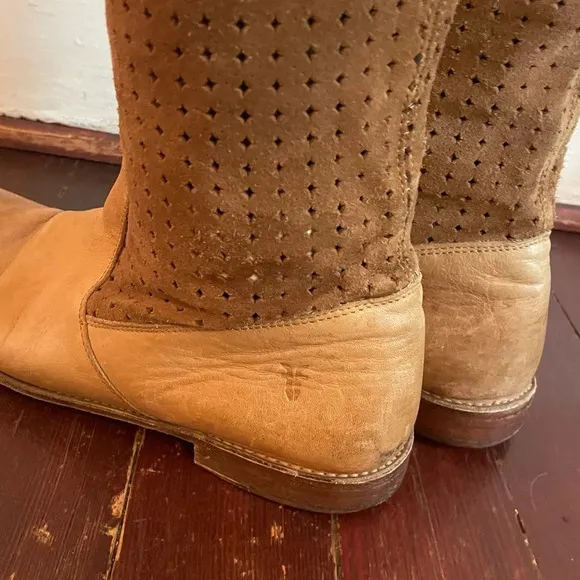 Frye perforated boots suede calf tan riding boots 9.5