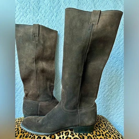 Frye Pull on Chocolate Suede Slouch Riding Boots SZ 9