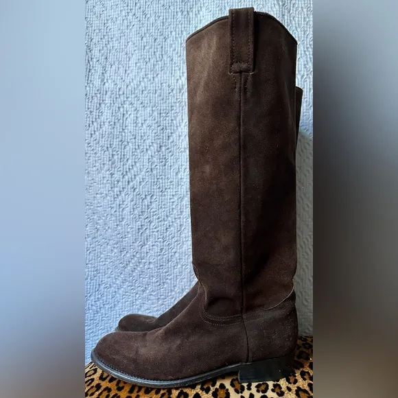 Frye Pull on Chocolate Suede Slouch Riding Boots SZ 9