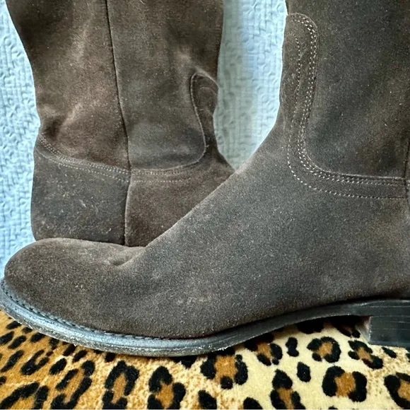 Frye Pull on Chocolate Suede Slouch Riding Boots SZ 9