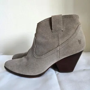 Frye Reina Ankle Western Suede Boots Booties Tan/Gray Size US 6M Boho