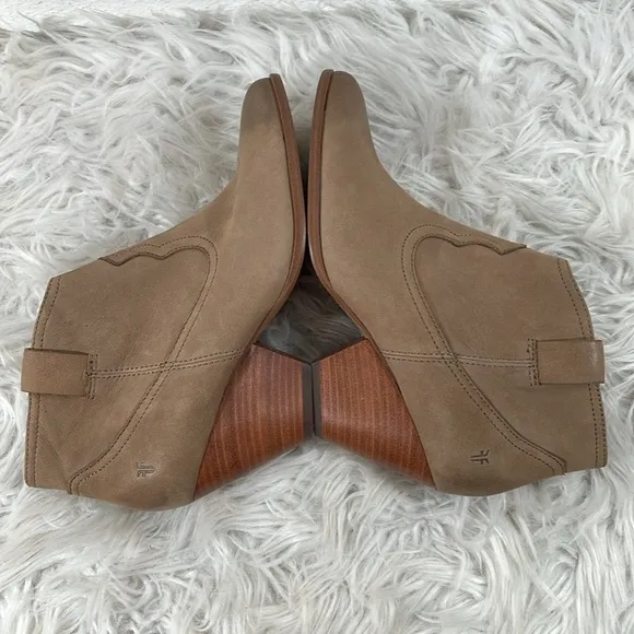 FRYE Reina Bootie 79258 Leather Brown Nubuck Slip On Ankle Booties Boots Sz 8.5