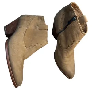 Frye Rory Bootie Ash Nubuck Leather Western Ankle Boots Tan Brown Size 8.5
