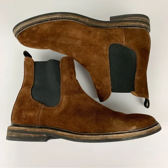Frye Seth Brown Suede Leather Chelsea Slip On Ankle Boots 9D