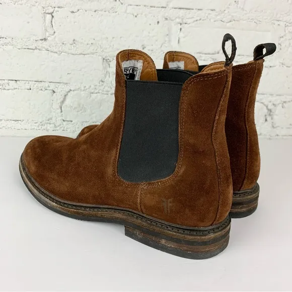 Frye Seth Brown Suede Leather Chelsea Slip On Ankle Boots 9D