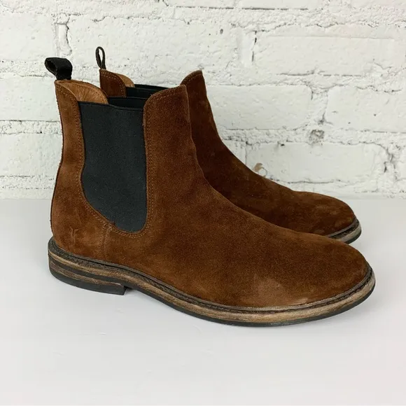 Frye Seth Brown Suede Leather Chelsea Slip On Ankle Boots 9D