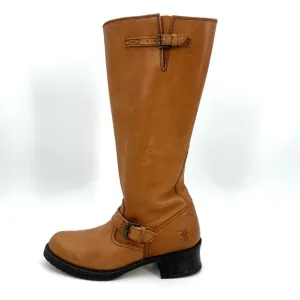 FRYE Tall Riding Boots Womens 9.5 B Tan Leather Style 77555 Zip Moto Western