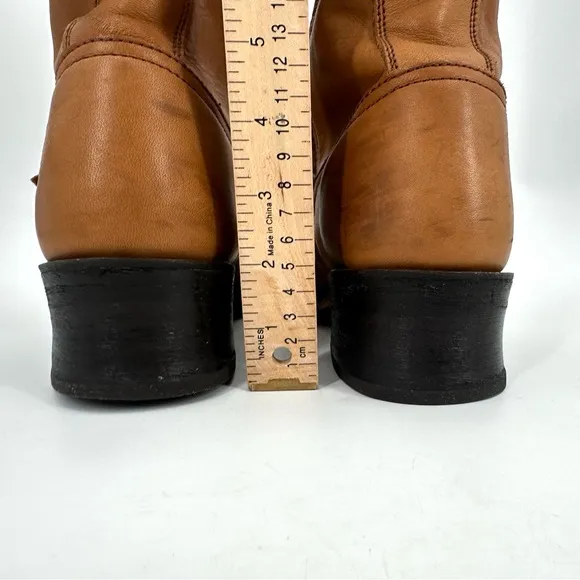 FRYE Tall Riding Boots Womens 9.5 B Tan Leather Style 77555 Zip Moto Western