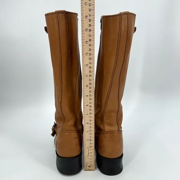 FRYE Tall Riding Boots Womens 9.5 B Tan Leather Style 77555 Zip Moto Western