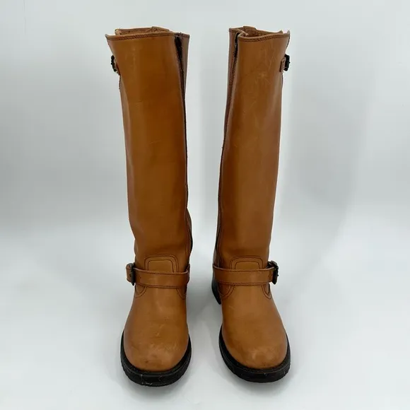 FRYE Tall Riding Boots Womens 9.5 B Tan Leather Style 77555 Zip Moto Western