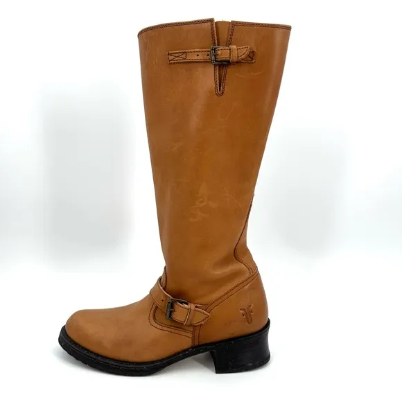 FRYE Tall Riding Boots Womens 9.5 B Tan Leather Style 77555 Zip Moto Western