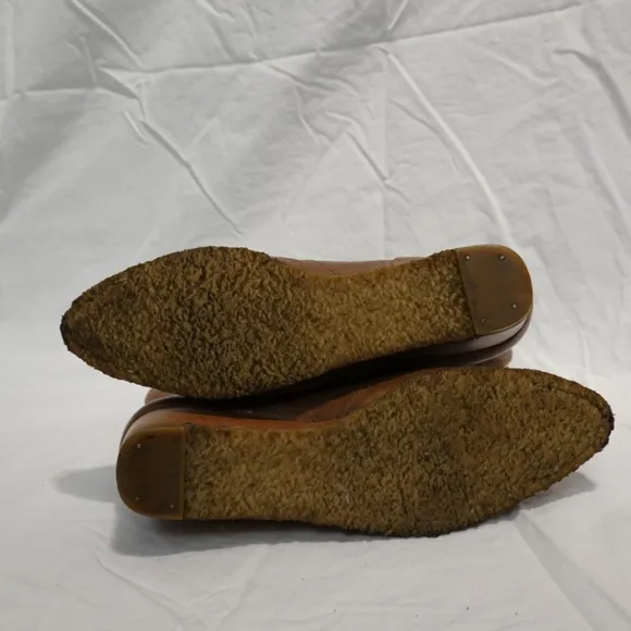 FRYE Tan Leather Low-heeled Wedge Ankle Boots with Rubber Soles, size 8