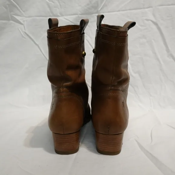 FRYE Tan Leather Low-heeled Wedge Ankle Boots with Rubber Soles, size 8