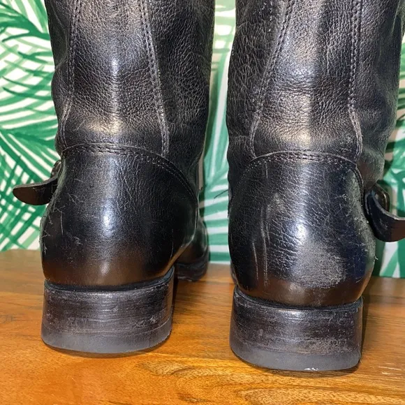 Frye Veronica Slouch Black Leather Harness Boots Women’s 8.5 B 77510