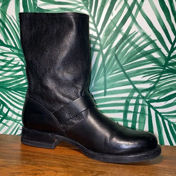 Frye Veronica Slouch Black Leather Harness Boots Women’s 8.5 B 77510