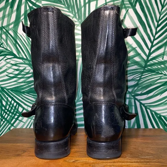 Frye Veronica Slouch Black Leather Harness Boots Women’s 8.5 B 77510