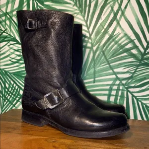 Frye Veronica Slouch Black Leather Harness Boots Women’s 8.5 B 77510