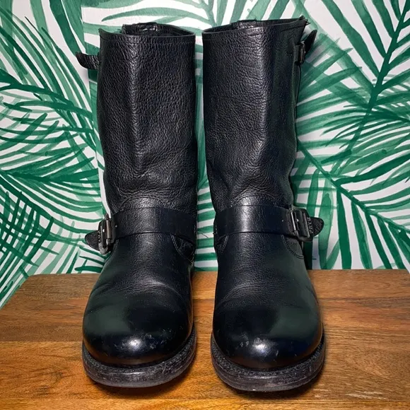 Frye Veronica Slouch Black Leather Harness Boots Women’s 8.5 B 77510