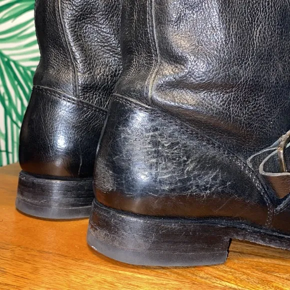 Frye Veronica Slouch Black Leather Harness Boots Women’s 8.5 B 77510